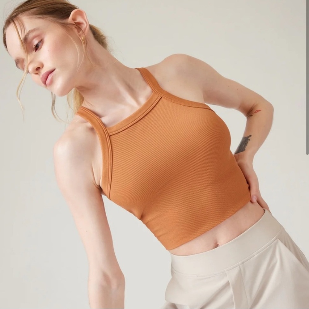 Athleta Rust Orange Ribbed Women's Crop Tank Top
